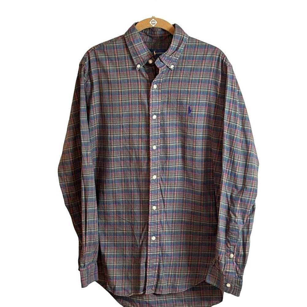 Ralph Lauren Mens Button Front Long Sleeve Shirt Red Green Plaid Size M